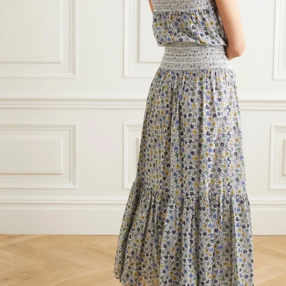 Tory Burch Smocked Floral Print Floral Cotton Voile Dress XS
